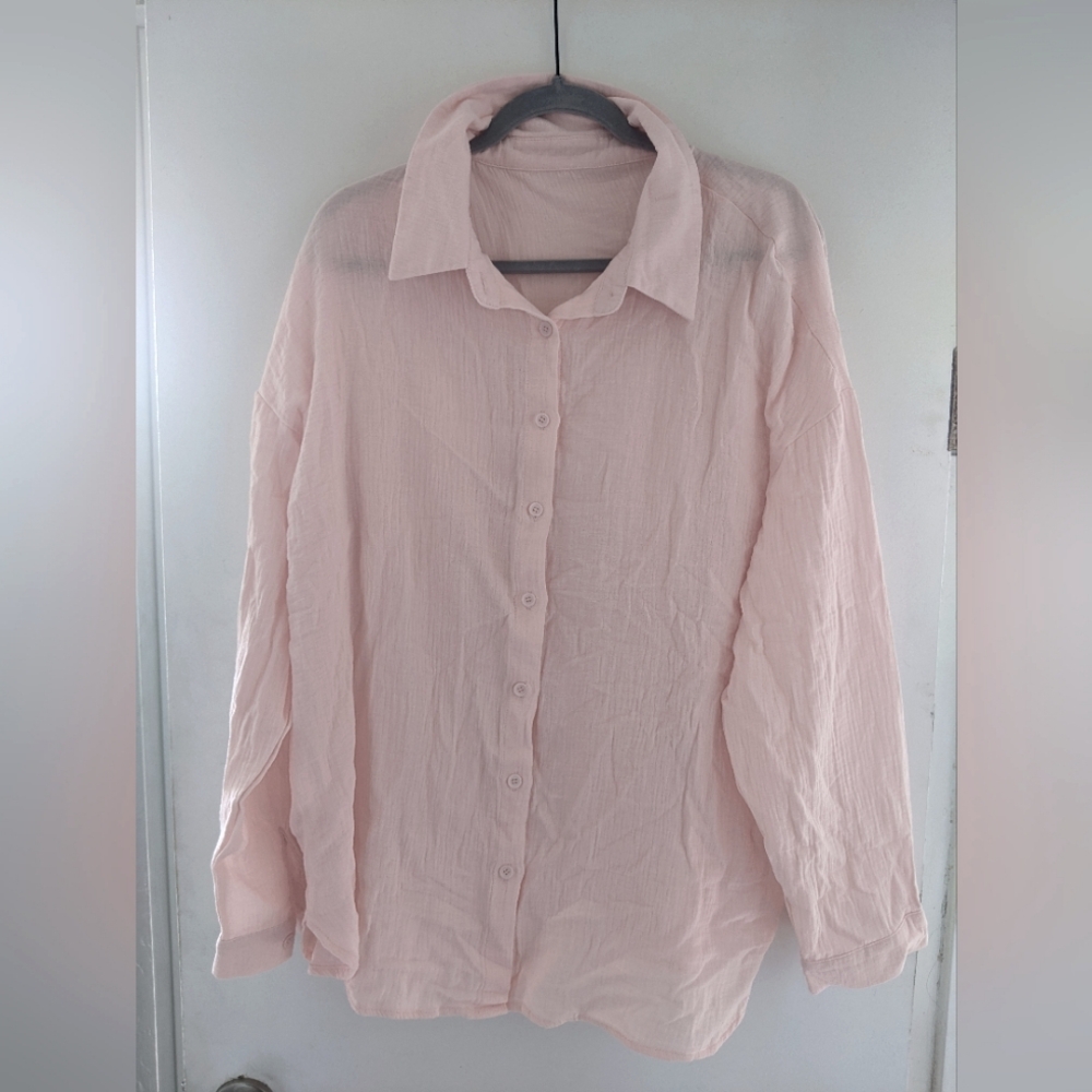 Light Pink Button Up Shirt And Short Set